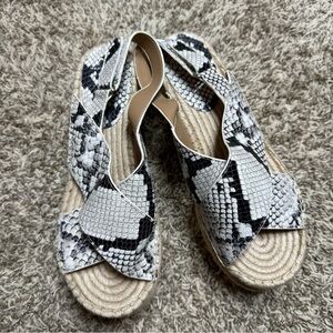 Marc Fisher Milgandy2 Slingback Espadrille Wedge Platform Gray Snakeskin Leather